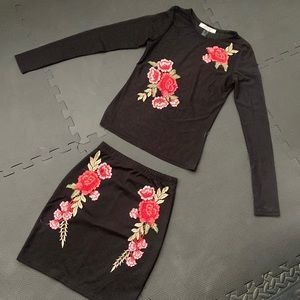 Mesh Long Sleeve and Mini Skirt Flower Set